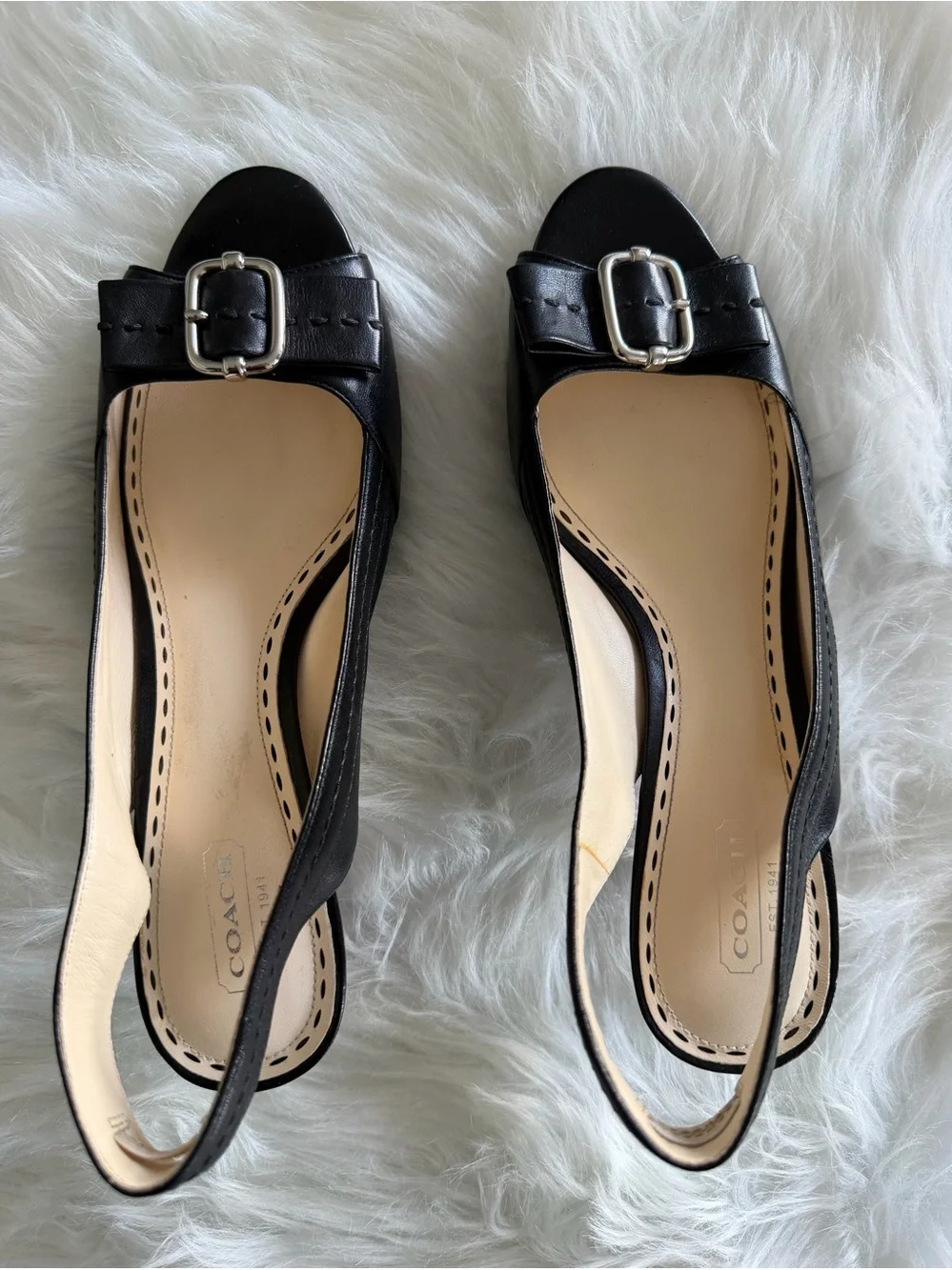 Coach Classic Miranda Black Leather Slingback Peep-Toe Heels